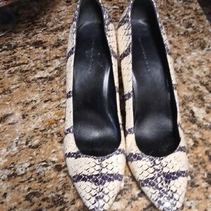 Balenciaga Cream Snake-Print Pointed Pumps with Black Insole